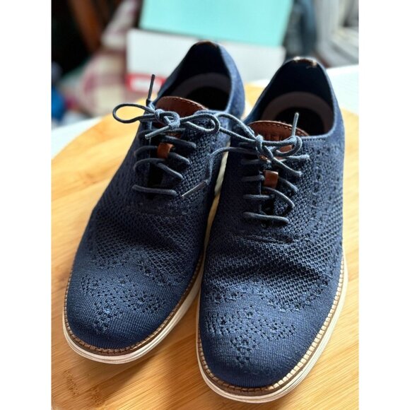 Cole Haan Mens Shoes 9 M Navy Ivory Knit Original Grand Wingtip Oxford Sneakers - Picture 1 of 6
